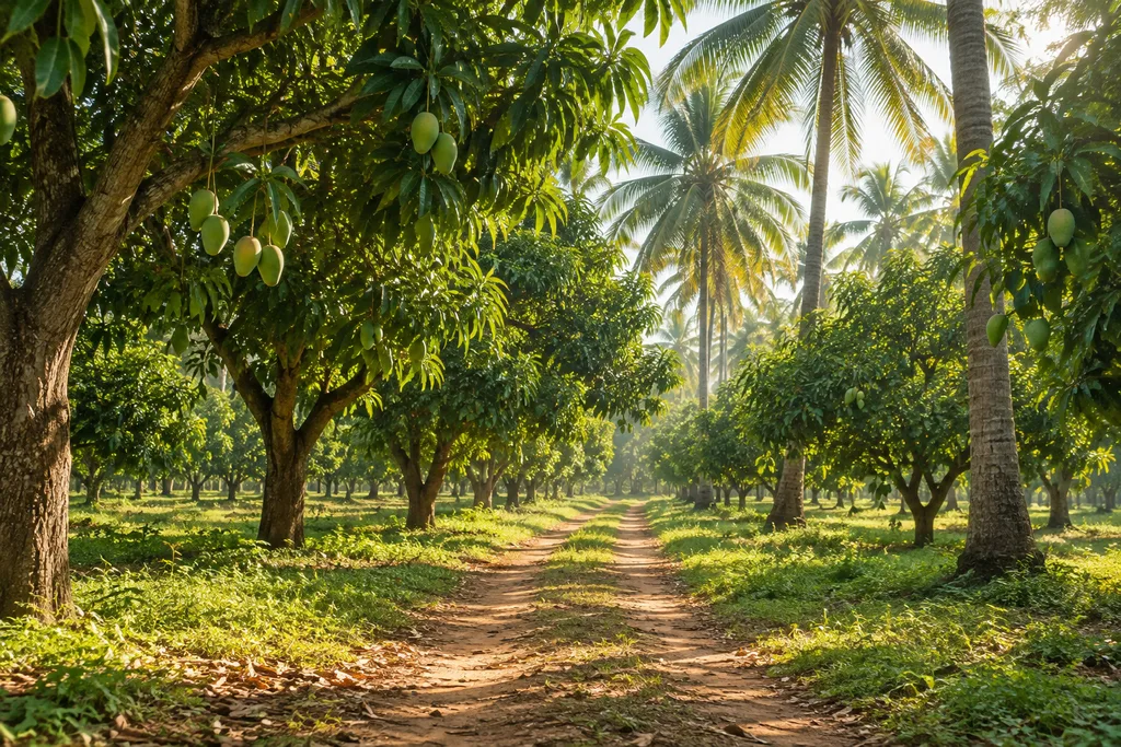 Illustrative shaded orchard lane.